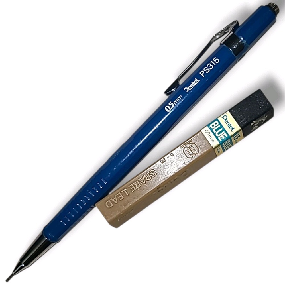 Vintage Pentel PS315 0.5mm Mechanical Pencil Japan Blue w/Lead Refills